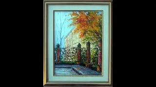How to paint a landscape with the building and tree, Fall city landscape