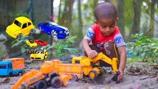 Little Kid Playing with Toy Cars & Excavator 🚜 | Outdoor Kids Playtime