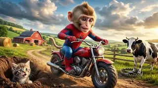Spider-Monkey Farmer Harvests Carrots & Oranges | Cute Farm Rescue of Kitten and Dairy Cow