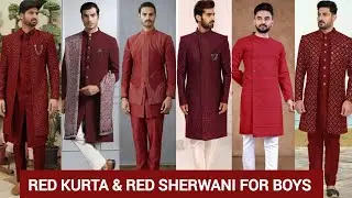 Red Kurta & Red Sherwani For Boys | Wedding Dresses For Groom | Gents Kurta Design 2024