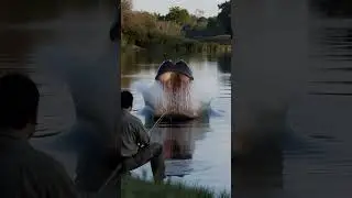 Peaceful Fishing Trip Ends in TERROR! 😱 Giant Hippo Attack (Wait for it) #shorts