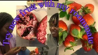 TRYING NEW FRUIT WITH MY ROOMMATE 🍐🍓