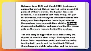 62 percent bee colonies lost, 2024-2025 ----- Green Information