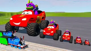 Big & Small Dinosaur Mcqueen Lightning McQueen VS Trains Thomas | BeamNG.drive Hahaha