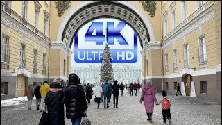 Walking in St Petersburg / Dec 18, 2022 / Nevskiy prospect / Dvortsovaya ploshchad' / 4K 60Fps