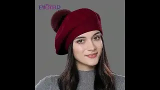 Women Beret Hat Winter Wool Beret Natural Fox Fur Pompom Top Quality