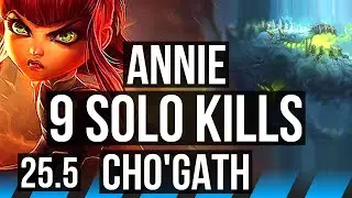 ANNIE vs CHO'GATH (MID) | 14/0/0, 9 solo kills, Legendary | KR Diamond | 25.5