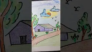 Easy Scenery Drawing || Simple Landscape Drawing || #shorts #2025 #drawing #viral #cartoon #kids