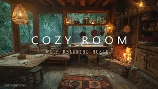 Rustic Forest Cabin Kitchen with Fireplace 🍂🔥 Cozy Dining & Nature Escape
