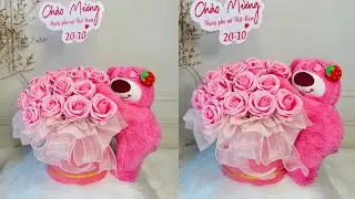 C&aacute;ch Cắm Hoa Với Gấu D&acirc;u | Gấu D&acirc;u &Ocirc;m Hoa | Evig Trang Handmade