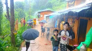 himalayan nepali village life ||during into with rain day|nature and beautiful mountain village life