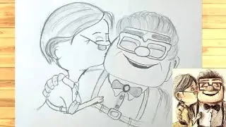 Old couple Pencil Drawing | Grandparents Drawing Easy | Disney short old couple drawing #pixercouple