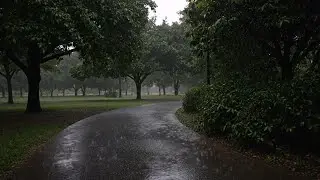 Lonely Park Path in Early Morning Rain ASMR | Deep Sleep (10 Hours, Black Screen After 5 Min)