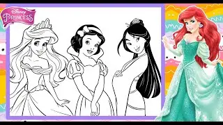 Coloring Disney PRINCESSES Together - Anna BELLE ARIEL SNOW WHITE - COLORING MANY DISNEY Princesses