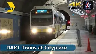 [4K] DART Trains at Cityplace/Uptown Station | DART | Dallas