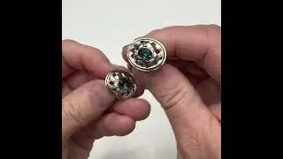 Men's Cufflinks Silver Lattice Design Center Crystal Blue Mountain Stones #cufflinks #giftsfordad
