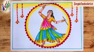 Very easy Navratri drawing| Dussehra festival drawing| Navratri Special Traditional girl drawing