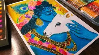 krishna thakur drawing/Lord Krishna Oil Pastels Drawing/Krishna with Cow Oil Pastels Drawing/krishn