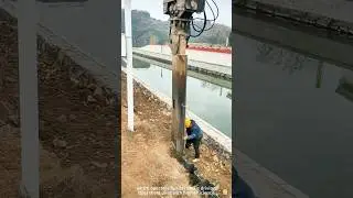 A pile driver modified from an excavator, performing steel sheet piling work. #work #machine