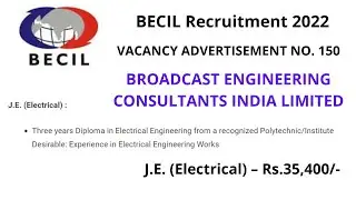 BECIL JE Electrical Vacancy 2022 Out | BECIL Recruitment 2022 |