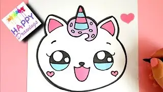 HOW TO DRAW A CUTE CATICORN EMOJI EASY - HAPPY DRAWINGS