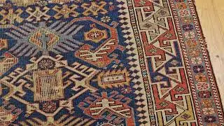 19th Century Caucasian Shirvan Area Rug in Navy, Ivory. Rust, The Persian Knot Gallery, SKU: 2312