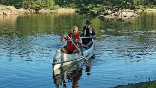 Wilderness canoe camping, bushcraft and campfire cooking, wild camping on an island, ASMR canoeing