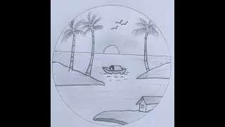 Drawing a Peaceful River Sunset | Easy Village Scenery Pencil Drawing