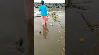 Garbage scattered on the beach from last night's rain and wind and high waves #sudimampir45