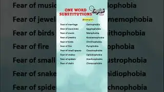 ONE WORD SUBSTITUTIONS || TYPES OF PHOBIA ||FEAR||WORDS RELATED TO FEAR AND PHOBIA #shorts #oneword