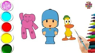 How to Draw pocoyo with Elly and Pato  | Easy Cute Cartoon Drawing for Kids