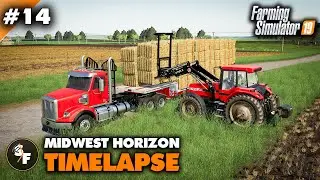 FS19 Midwest Horizon Timelapse #14 Harvesting Wheat & Baling Straw