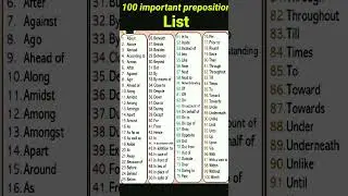 #short video. 100 preposition list. important words. most important word meaning.