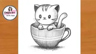 cute kitten in garden pencil drawing | pencil sketch | cat drawing