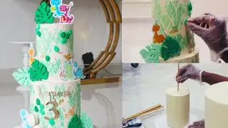 Stacking TierCake made easy | Dinosaur theme Birthdaycake | CakeDeco Series #foryou #cakedecorating