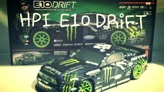 HPI E10 Drift Car - First Look/Unboxing/Review - VAUGHN GITTIN JR. MONSTER ENERGY FORD MUSTANG RTR