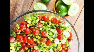 Easy Edamame Tomato Salad Recipe - a healthy lunch option or side for a meal! - by Pip and Ebby