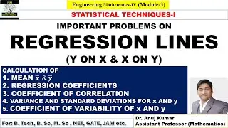 Regression Lines of y on x Problems | Regression Coefficients | Coefficient of Correlation | Example