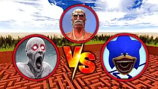 Colossal Titan vs SCP 096 vs Shin Sonic Who Wins in Garry's Mod Titan Fight