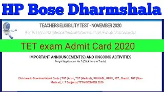 HP Board Dharmshala TET exam Admit Card December 2020 release