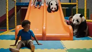 Kids and panda playing Funny moments 