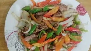 Some tender beef and green belle pepper and white onions,they like it so yummy guys,💚👌