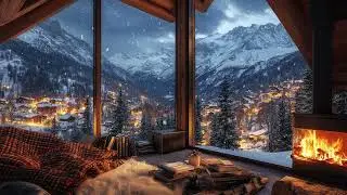 Calming Snowy Cabin Night Sounds | Warm Fireplace Glow and Soft Snow Storm for Deep Relaxation