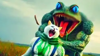 gaint frog kill cat but cat save his child #subscribemychannel #cuteanimal