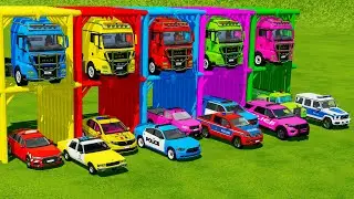 TRANSPORTING ALL POLICE CARS and AMBULANCE EMERGENCY VEHICLES WITH MERCEDES POLICE TRUCKS ! FS22