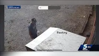 Norman Fire Department search for man caught on camera setting fire to free food pantry