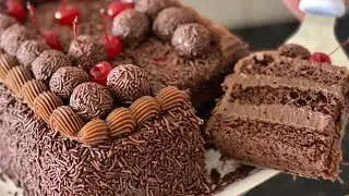 AULA COMPLETA ( MASSA + RECHEIO E DECORAÇÃO) BOLO DE BRIGADEIRO PARA 20 PESSOAS 