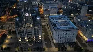 Pier Head Liverpool at night on the anniversary of Royal Liver Building July 2023 ( DJI Mini 3 Pro )