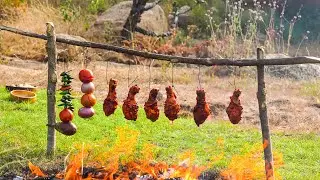 Chicken Legs Roast on Open Fire | Campfire Cooking