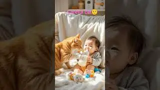 careful cat #cat's friend with baby child #be good feeling